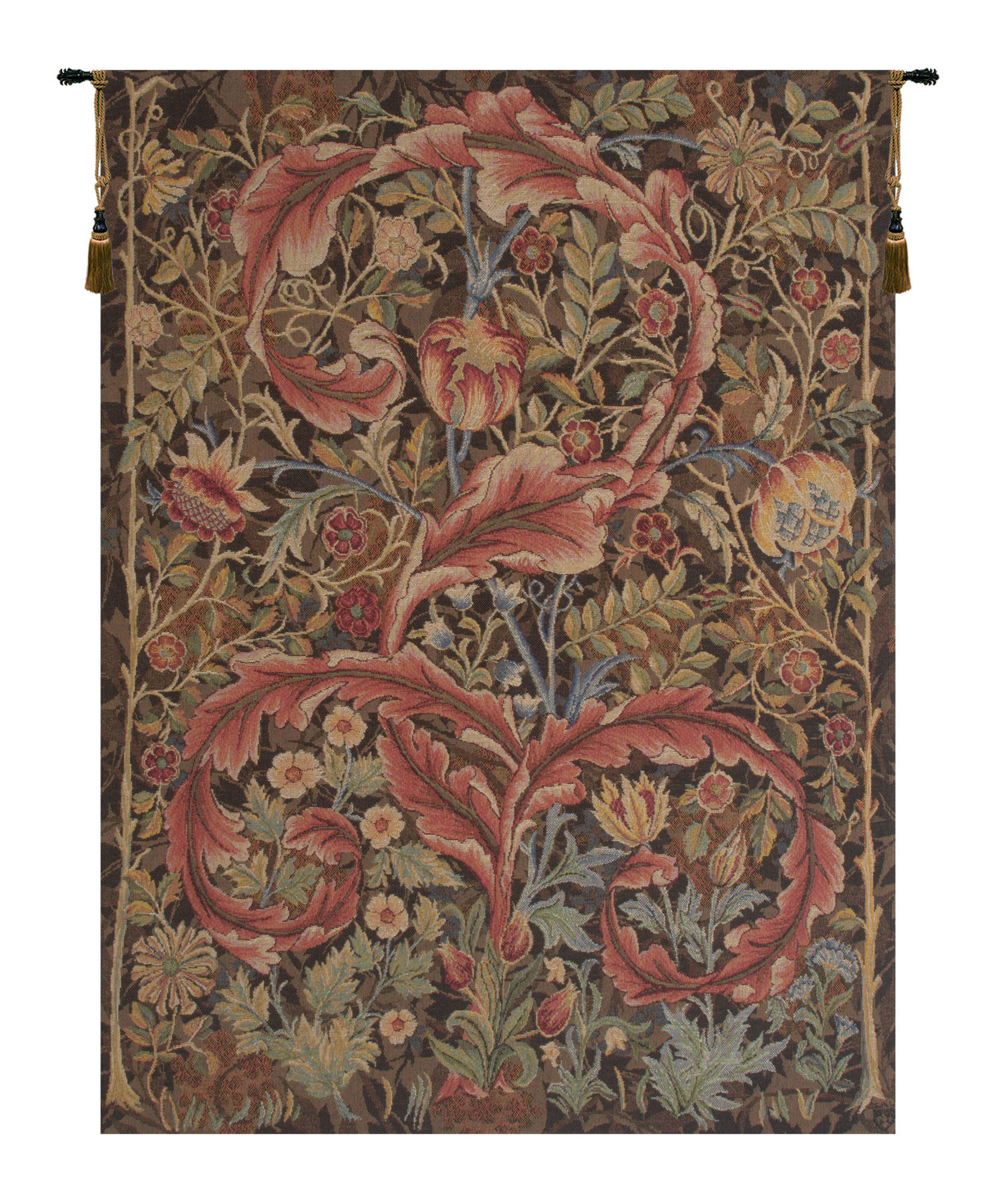 William Morris Acanthe Brown Tapestry Wall Hanging 38 x 28 in Jacquard Woven Arts and Crafts Botanical Wall Art
