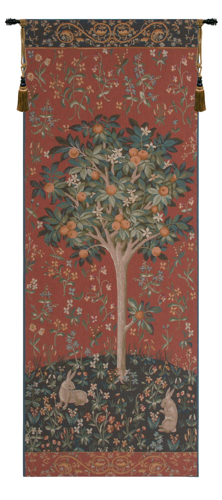 Portiere Oranger Tree Medieval Tapestry Wall Hanging 73 x 29 in Jacquard Woven Tree of Life Wall Art