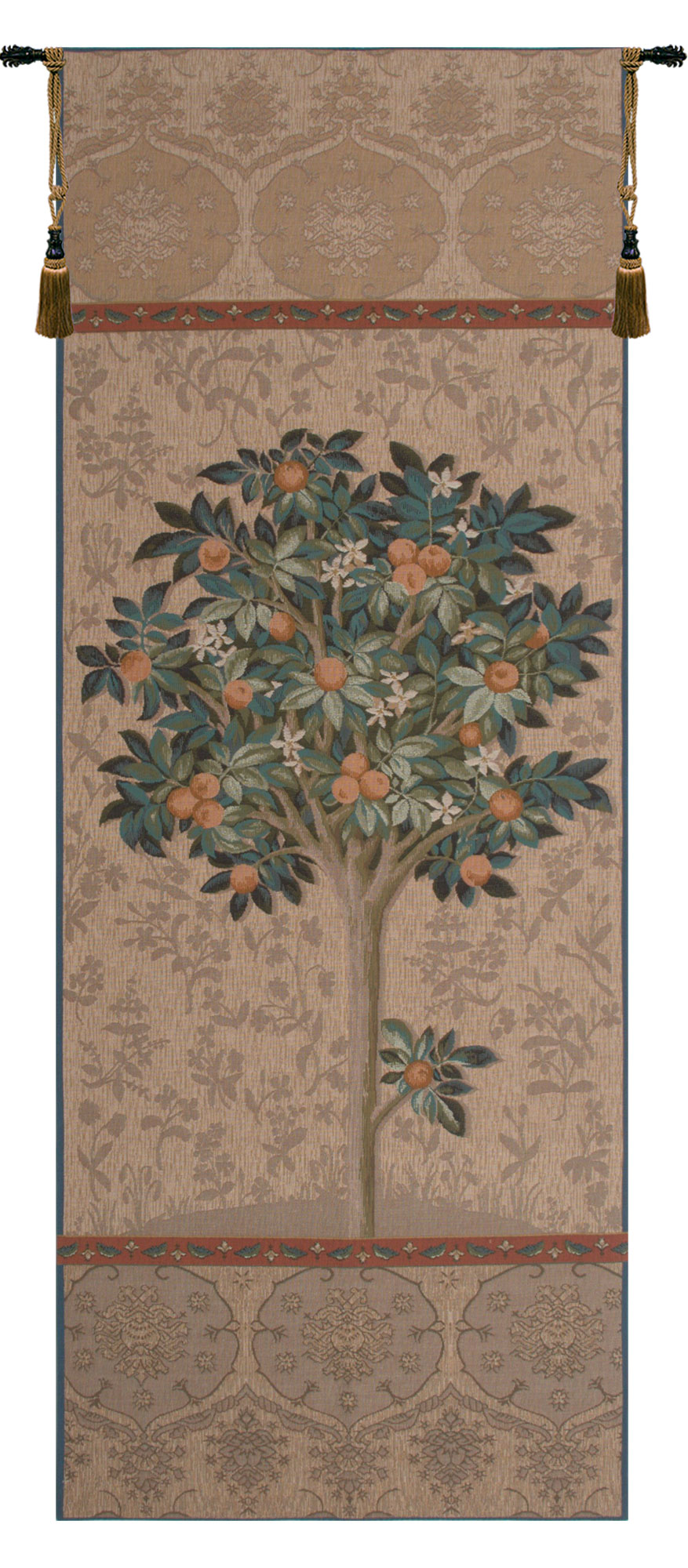 Portiere Oranger Naturel Medieval Tapestry Wall Hanging 73 x 29 in Jacquard Woven Orange Tree Botanical Wall Art