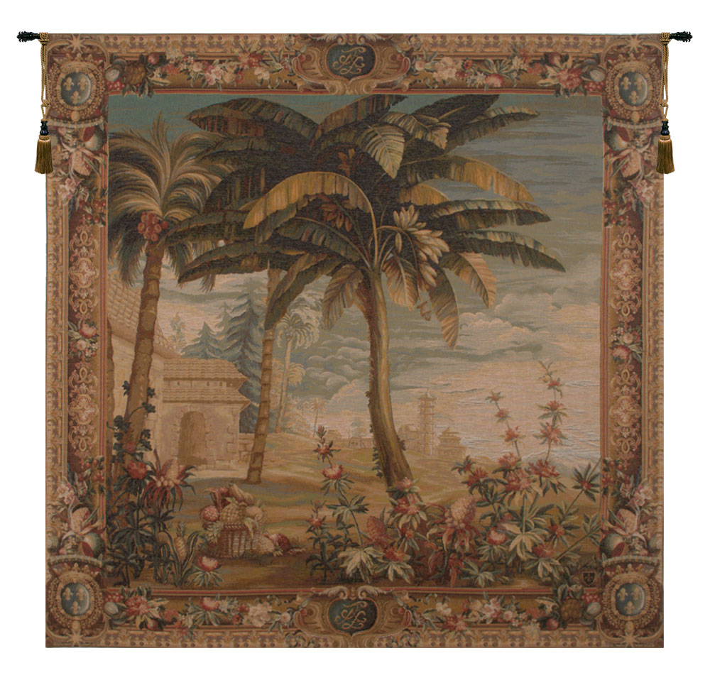 Paysage Exotique Landscape Floral Tapestry Wall Hanging 58 x 58 in Tropical Botanical Exotic Garden Jacquard Woven Wall Art