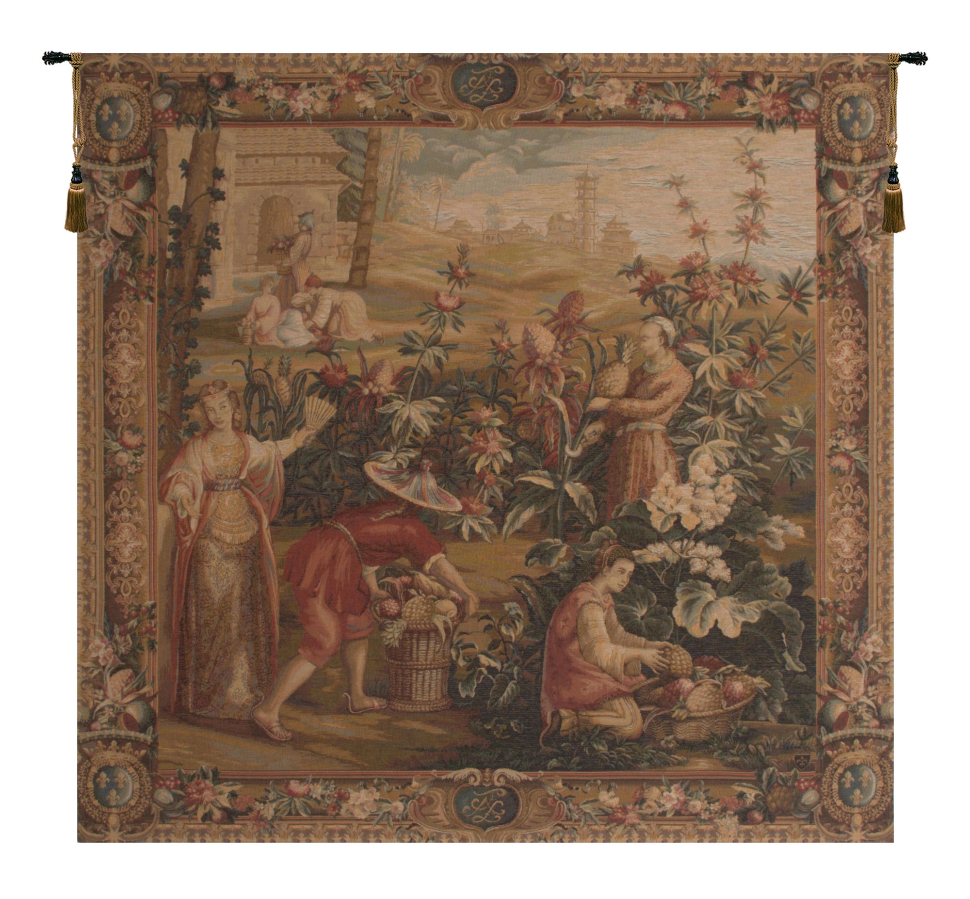 La Recolte Des Ananas Floral Tapestry Wall Hanging 58 x 58 in Pineapple Harvest Tropical Jacquard Woven Wall Art