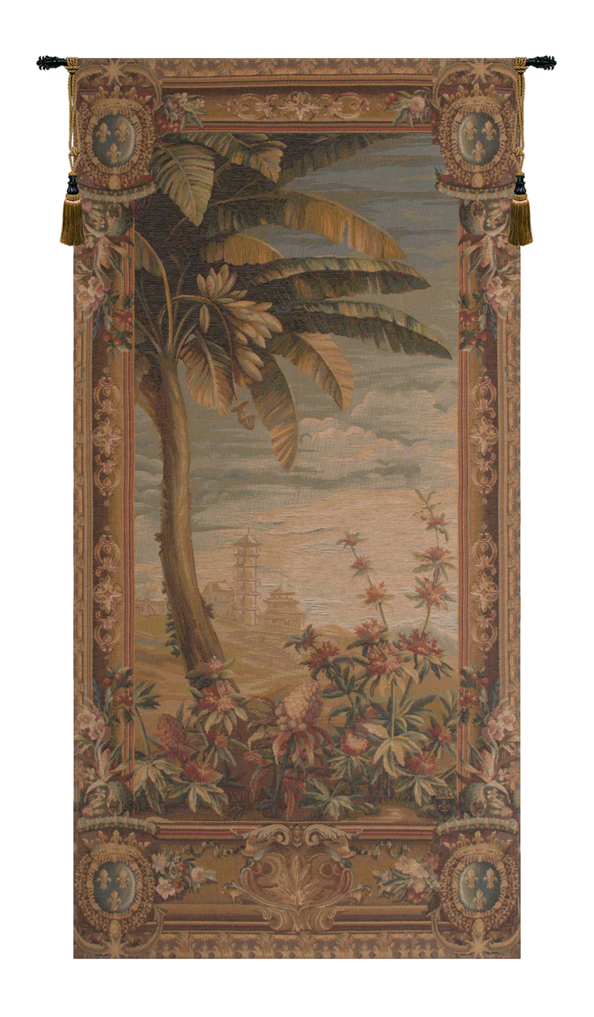 La Recolte des Ananas Basket Door French Tapestry Wall Hanging 58x28 Inch Cotton Jacquard Woven Wall Tapestry