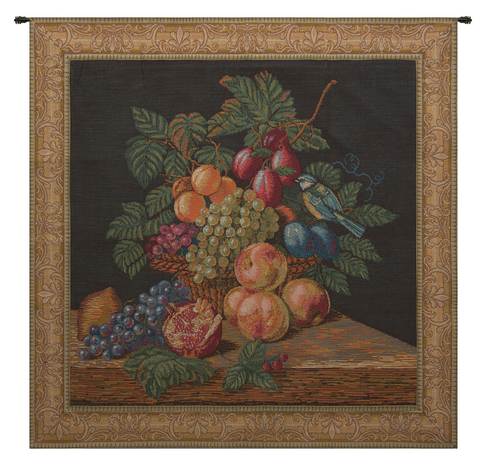 Medieval La Mesange Tapestry Wall Hanging 33 x 31 in Bird Millefleurs Floral Jacquard Woven Wall Art Castle Decor