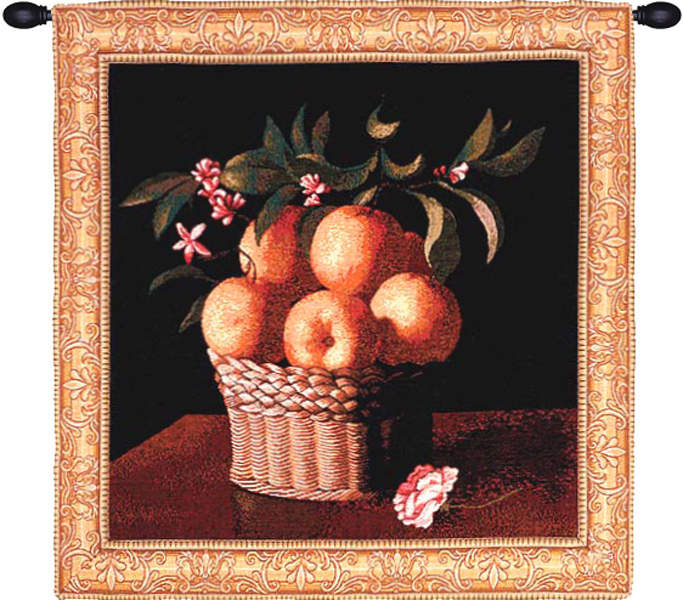 Panier d'Oranges French Tapestry Wall Hanging 33x31 Inch Cotton Jacquard Woven Wall Tapestry