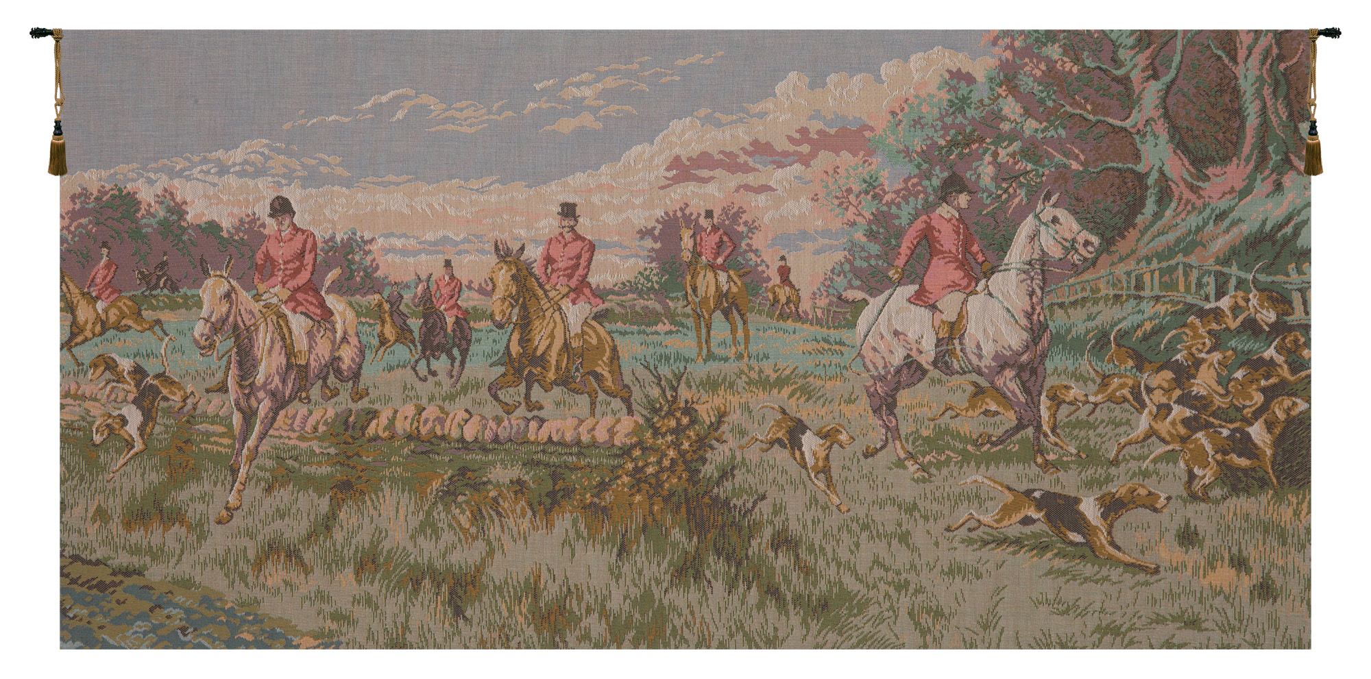 La Chasse a Courre without Border Forest Tapestry Wall Hanging 19 x 39 in Hunting Scene Hounds Jacquard Woven Wall Art