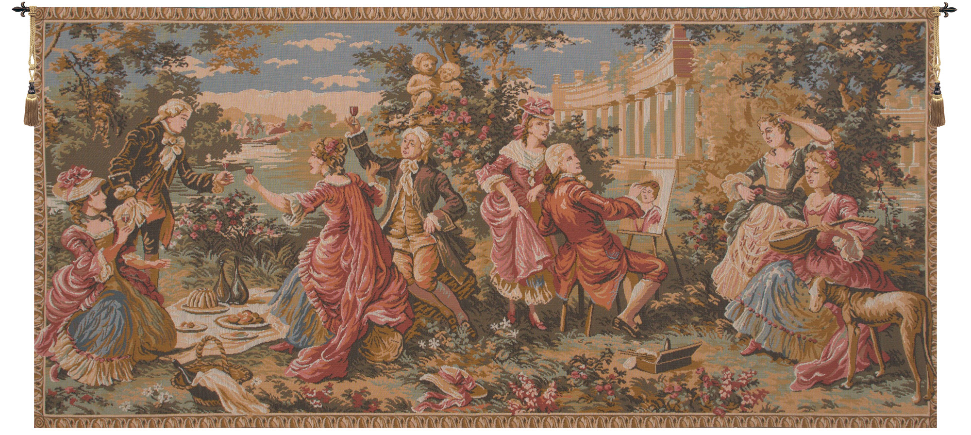 Francois Boucher Le Dejeuner Champetre Tapestry Wall Hanging 19 x 36 in Rococo Pastoral Romantic Jacquard Woven Wall Art