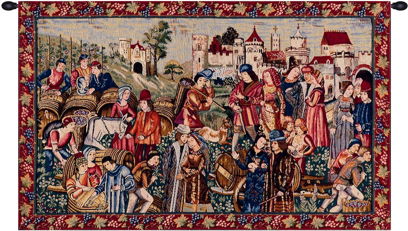 Medieval Marche Au Vin I Tapestry Wall Hanging 25 x 38 in Wine Market Vineyard Jacquard Woven Wall Art