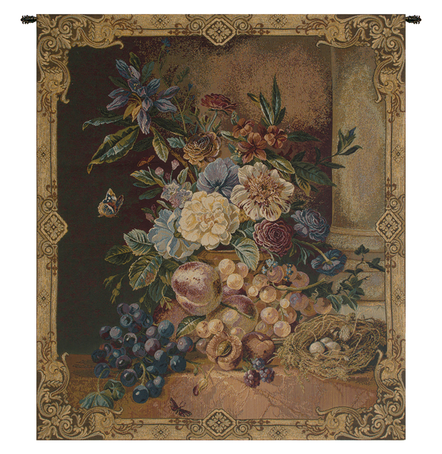 Jan Hendrick Fruit and Flowers Tapestry Wall Hanging 29x26 Inch Cotton Jacquard Woven Wall Tapestry