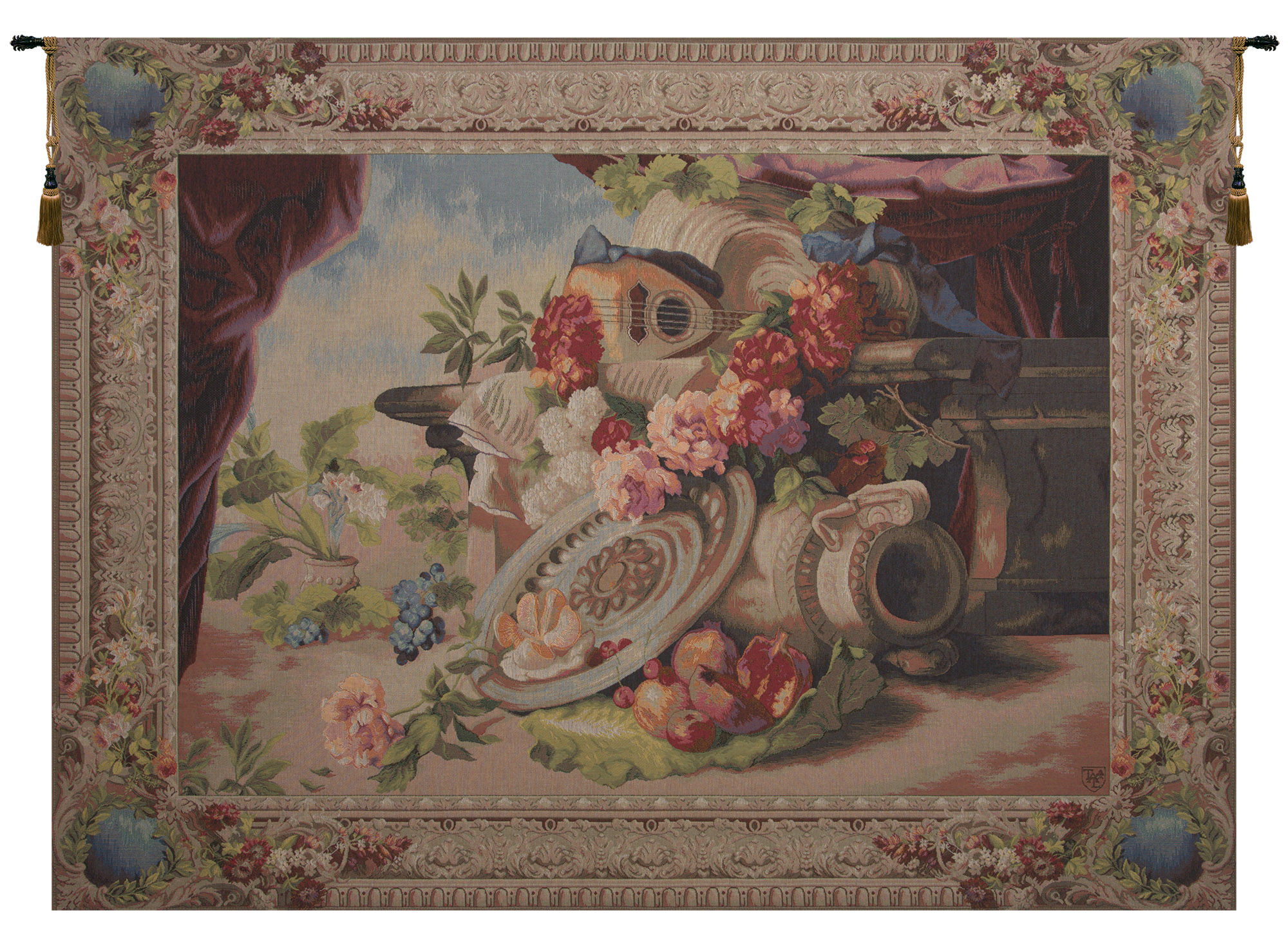Decorative Mandolin Vintage Tapestry Wall Hanging 34 x 44 in