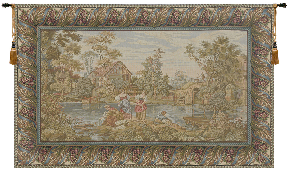Francois Boucher Washing Day at the Mill Tapestry Wall Hanging 25 x 40 in Jacquard Woven French Pastoral Wall Art