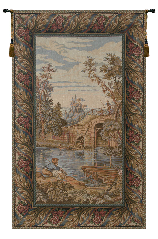 Francois Boucher Fishing at the Lake Tapestry Wall Hanging 33 x 21 in Jacquard Woven French Country Wall Art