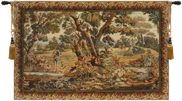 Hunters Resting Renaissance Tapestry Wall Hanging 26 x 41 in Jacquard Woven Medieval Hunting Wall Art