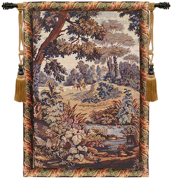 Aubusson Horsemen Depart Battuta Tapestry Wall Hanging 32 x 28 in Jacquard Woven French Equestrian Wall Art