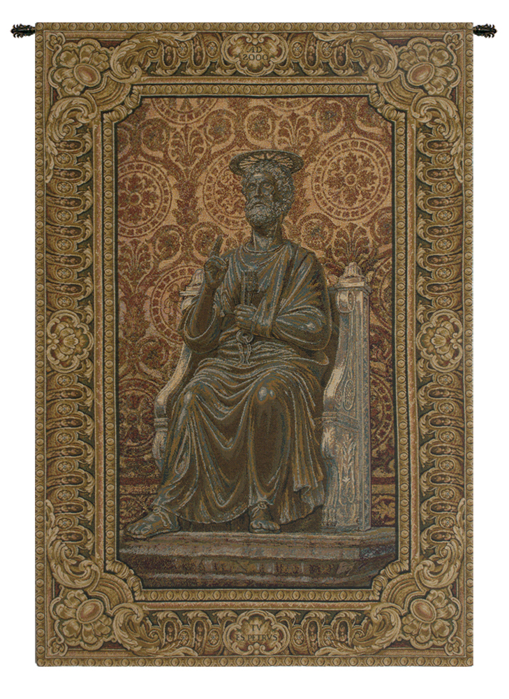 Bronze Statue of St. Pietro Italian Tapestry Wall Hanging 38x25 Inch Cotton Jacquard Woven Wall Tapestry