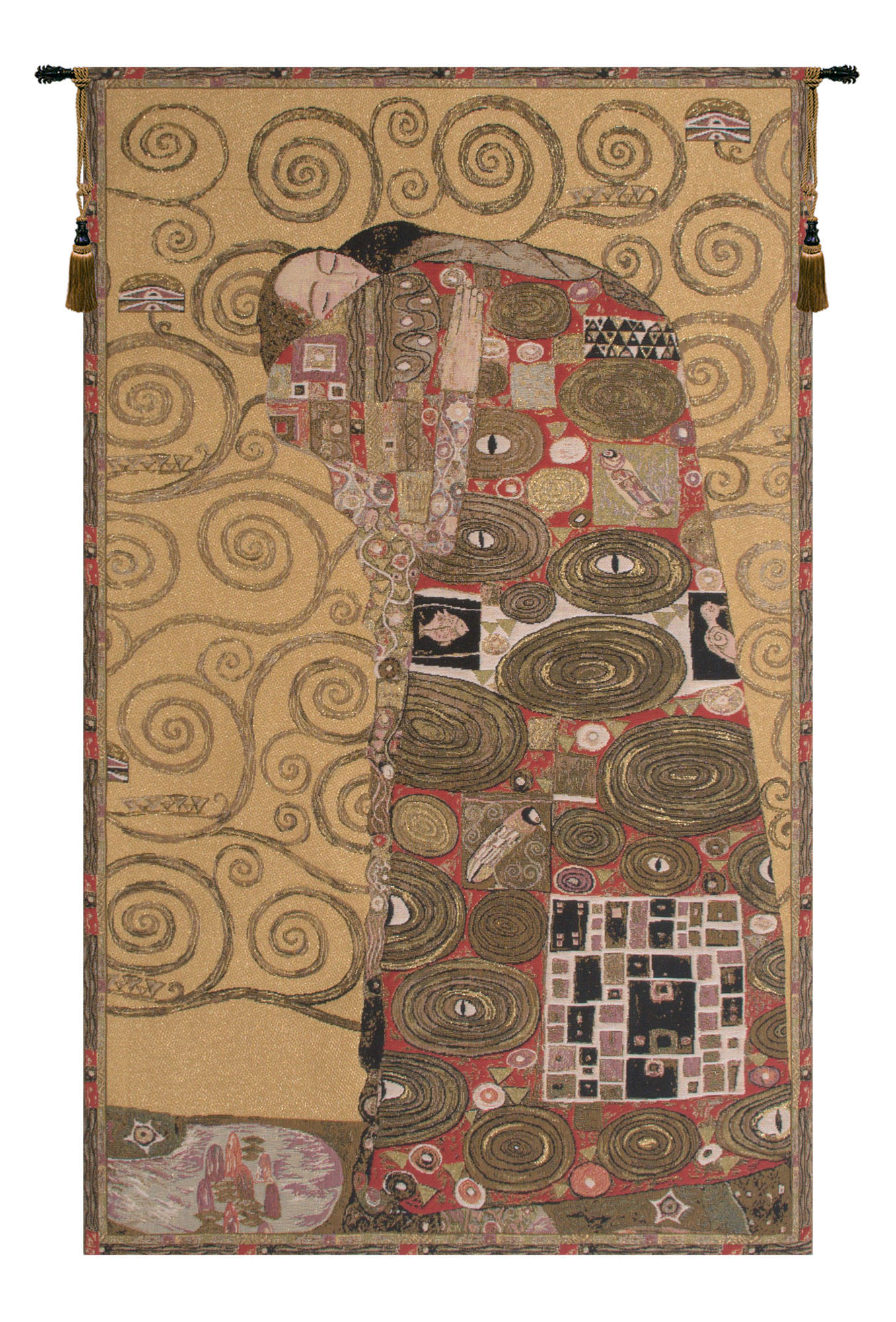 Gustav Klimt Accomplissement Vintage Tapestry Wall Hanging 29 x 18 in Art Nouveau Romantic Couple Jacquard Woven Wall Art