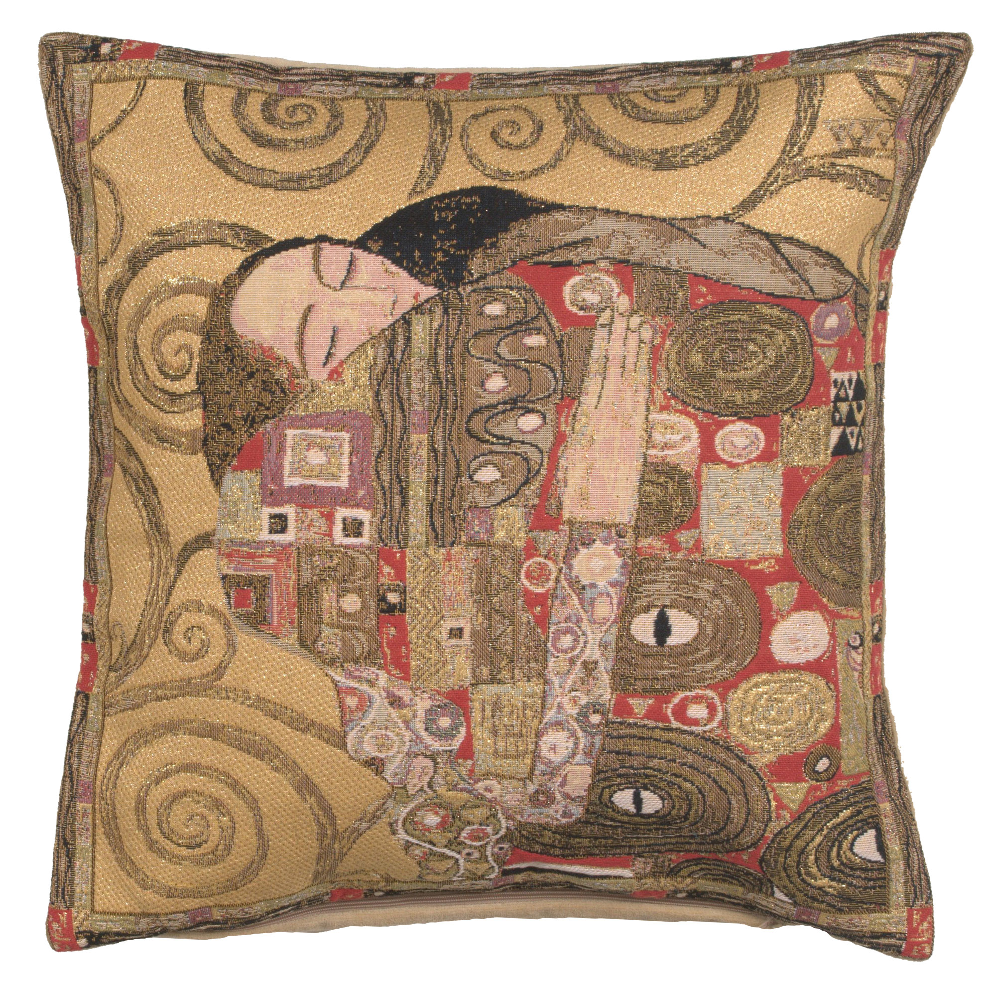 Gustav Klimt The Accomplissement Gold Tapestry Pillow Cover 18x18 Inch Cotton Jacquard Woven Cushion Cover