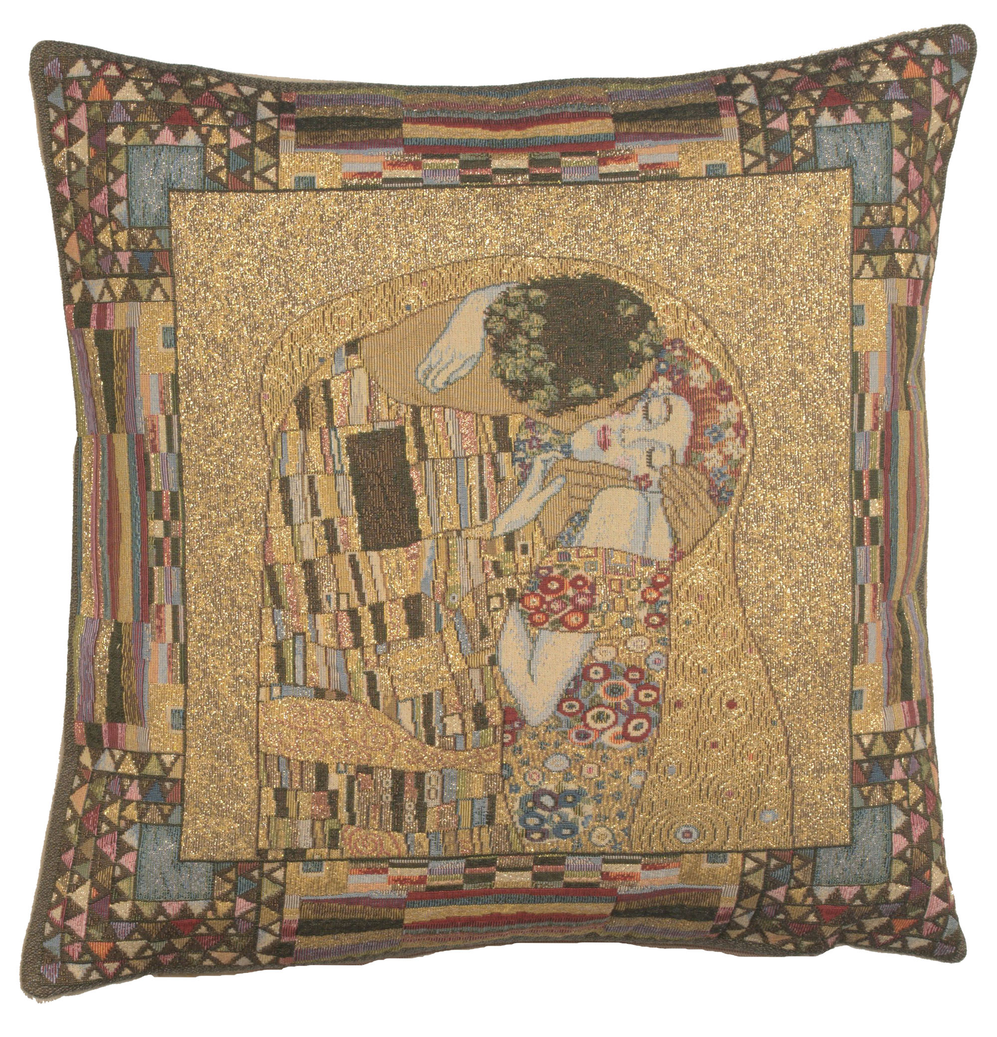 Gustav Klimt The Kiss Tapestry Pillow Cover 18x18 Inch Cotton Jacquard Woven Cushion Cover