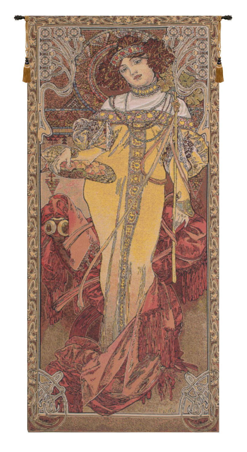 Alphonse Mucha Autumn Tapestry Wall Hanging 39 x 18 in Art Nouveau Seasonal Woman Jacquard Woven Wall Art Home Decor