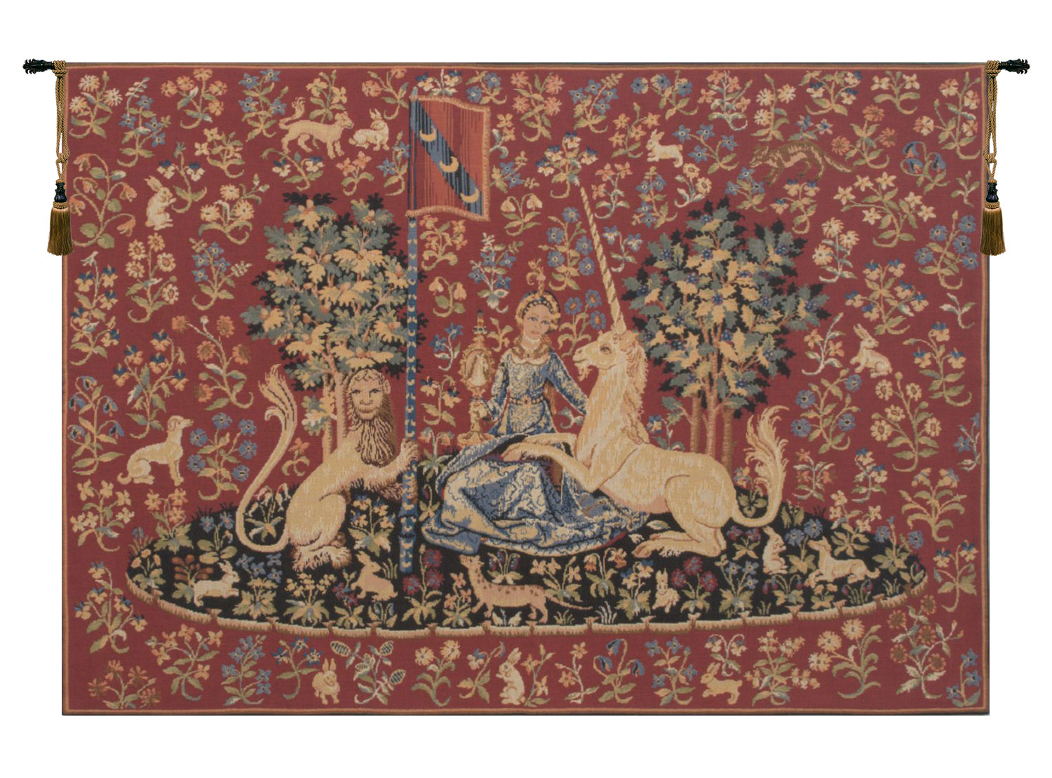 Medieval Sight Vue Vintage Tapestry Wall Hanging 26 x 34 in Lady and Unicorn Five Senses Jacquard Woven Wall Art