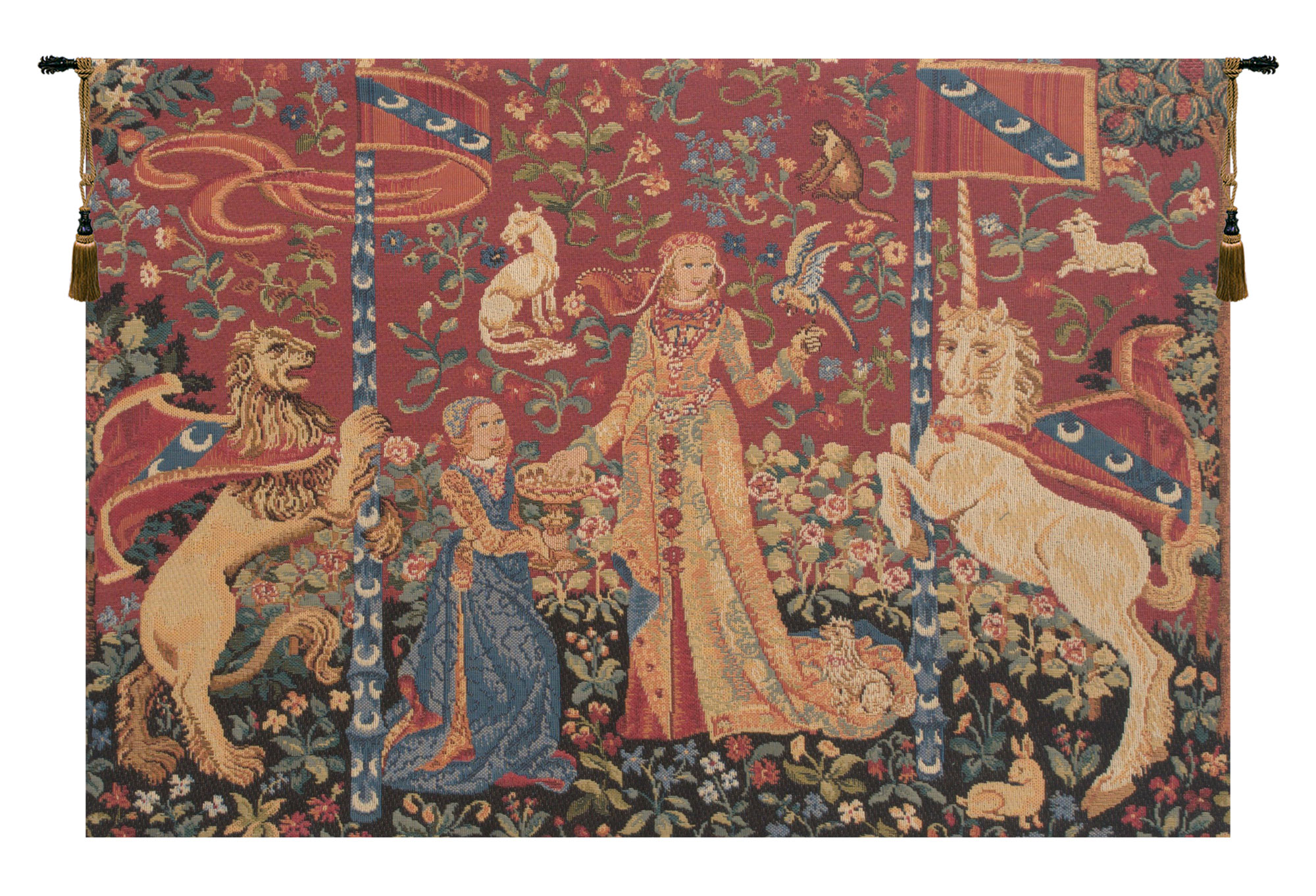 Medieval Taste Le Gout Vintage Tapestry Wall Hanging 18 x 23 in Lady and Unicorn Five Senses Jacquard Woven Wall Art