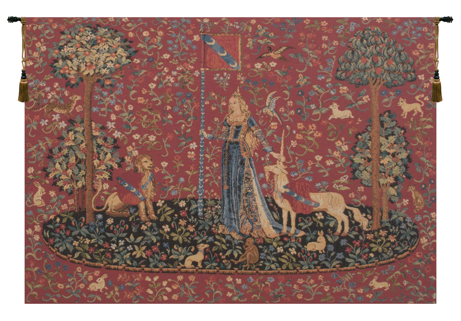Medieval Touch Toucher Vintage Tapestry Wall Hanging 28 x 36 in Lady and Unicorn Five Senses Jacquard Woven Wall Art