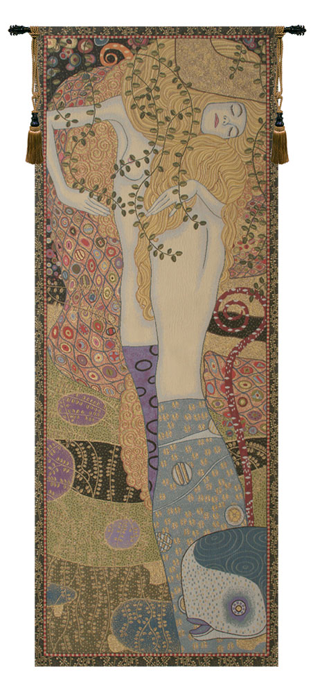 Gustav Klimt Water Snakes Vintage Tapestry Wall Hanging 65 x 24 in Art Nouveau Jacquard Woven Wall Art