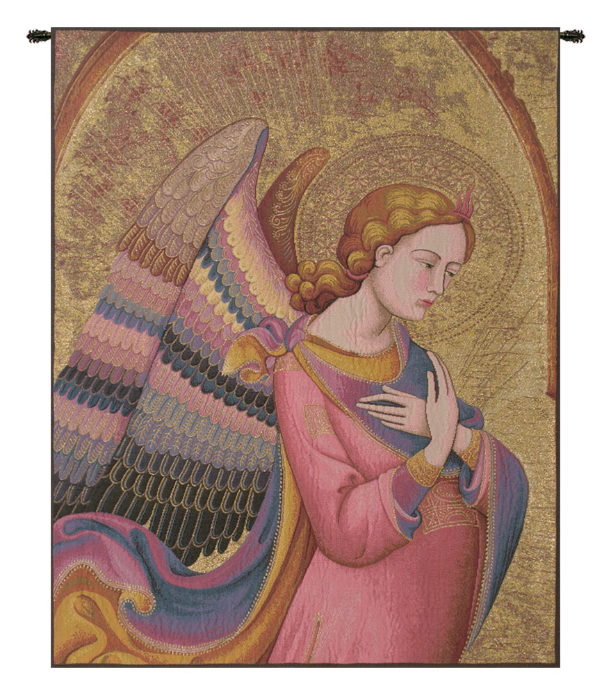 Lorenzo Monaco Angel Italian Tapestry Wall Hanging 34x24 Inch Cotton Jacquard Woven Wall Tapestry