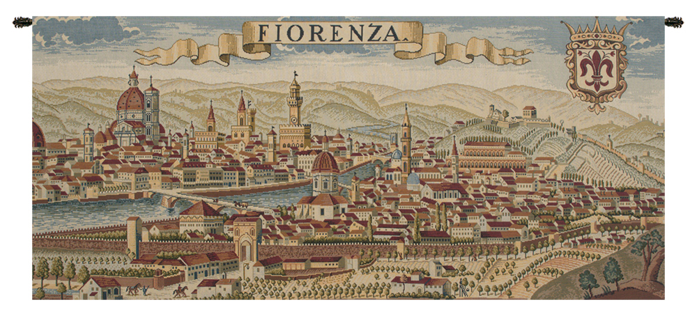 Florence Ancient Map Italian Tapestry Wall Hanging 24x56 Inch Cotton Jacquard Woven Wall Tapestry
