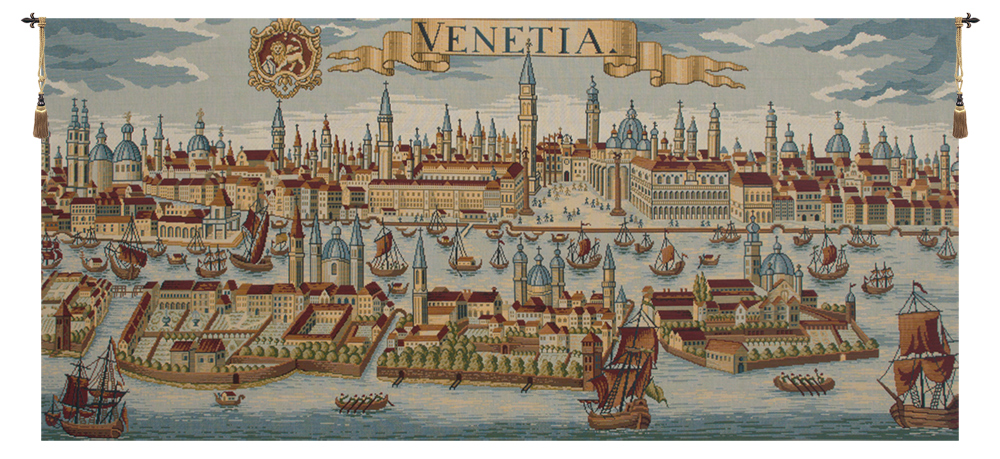Venice Ancient Map Italian Tapestry Wall Hanging 24x54 Inch Cotton Jacquard Woven Wall Tapestry