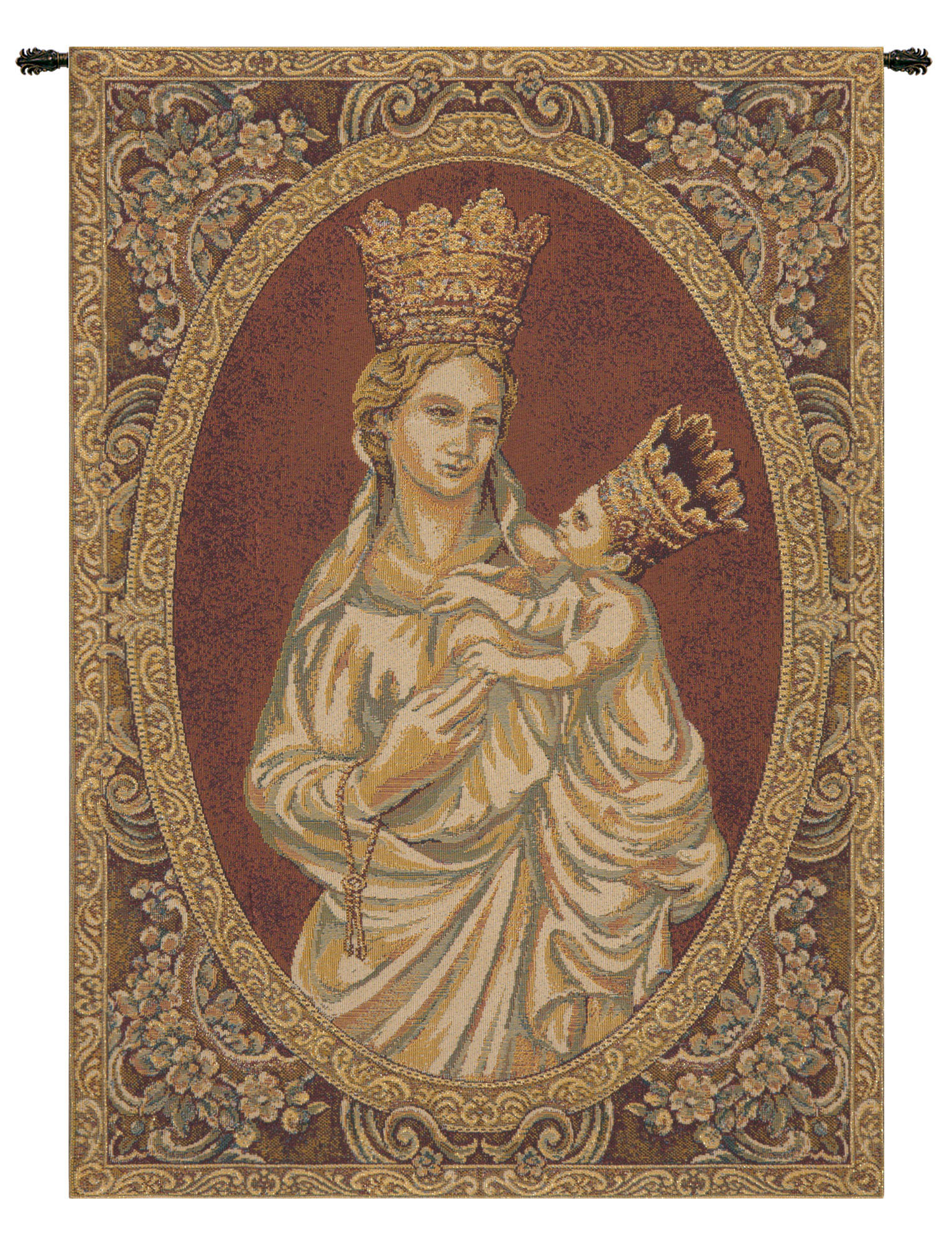 Nino Pisano Madonna from Trapani Religious Tapestry Wall Hanging 24 x 18 in Christian Jacquard Woven Art