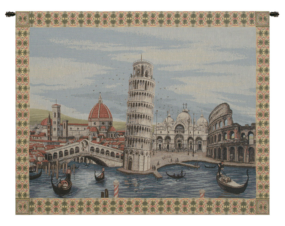 Monuments Italy Italian Tapestry Wall Hanging 25x33 Inch Cotton Jacquard Woven Wall Tapestry
