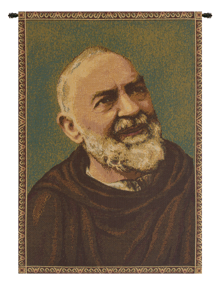 Padre Pio Italian Tapestry Wall Hanging 19x12 Inch Cotton Jacquard Woven Wall Tapestry