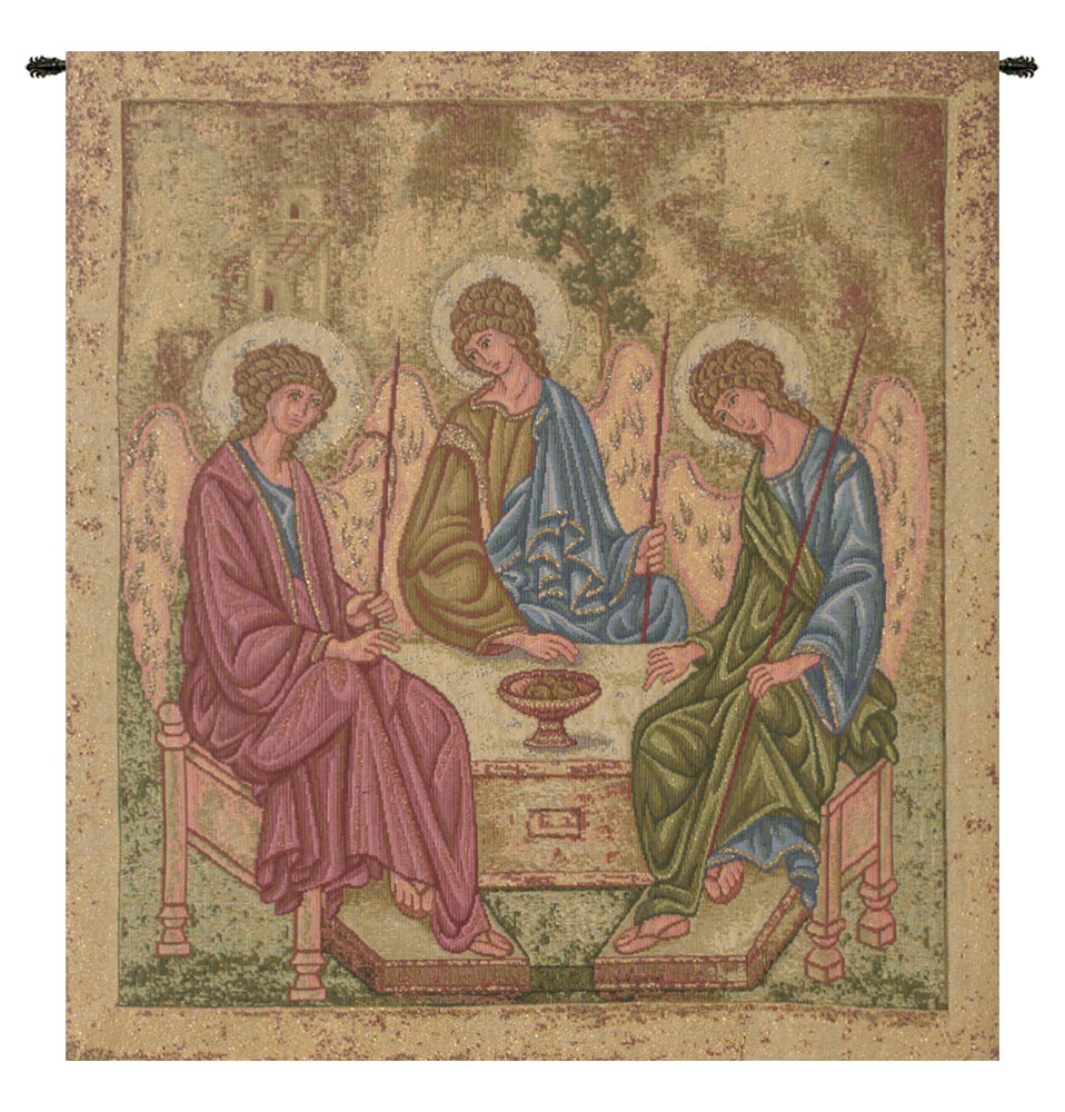 Andrei Rublev Holy Trinity Icon Religious Tapestry Wall Hanging 15 x 13 in Christian Jacquard Woven Art