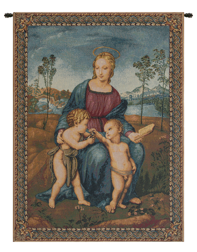 Raphael Madonna del Cardellino II Vintage Tapestry Wall Hanging 12 x 8 in Renaissance Religious Woven Art