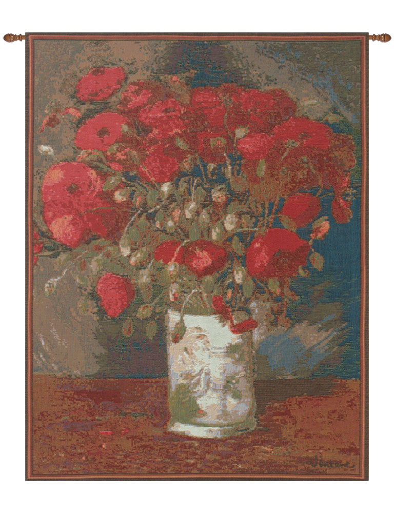 Vincent Van Gogh Poppies Vintage Tapestry Wall Hanging 25 x 18 in Floral Jacquard Woven Fine Art Decor