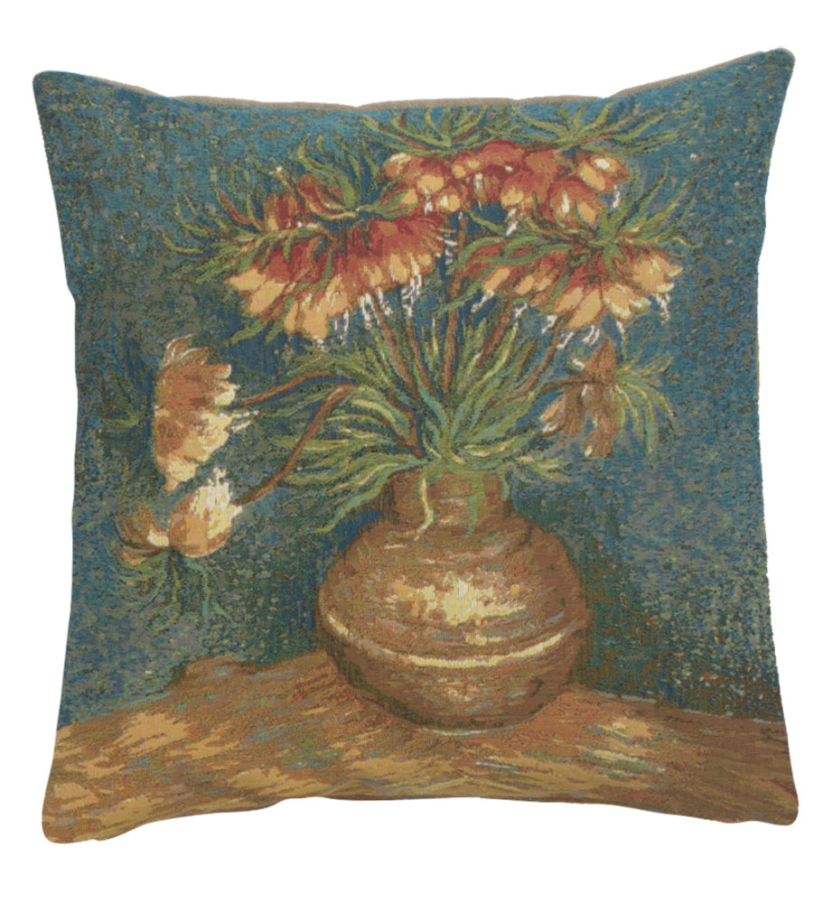 Lilies by Van Gogh European Tapestry Pillow Cover 18x18 Inch Pure Cotton Cushion Cover