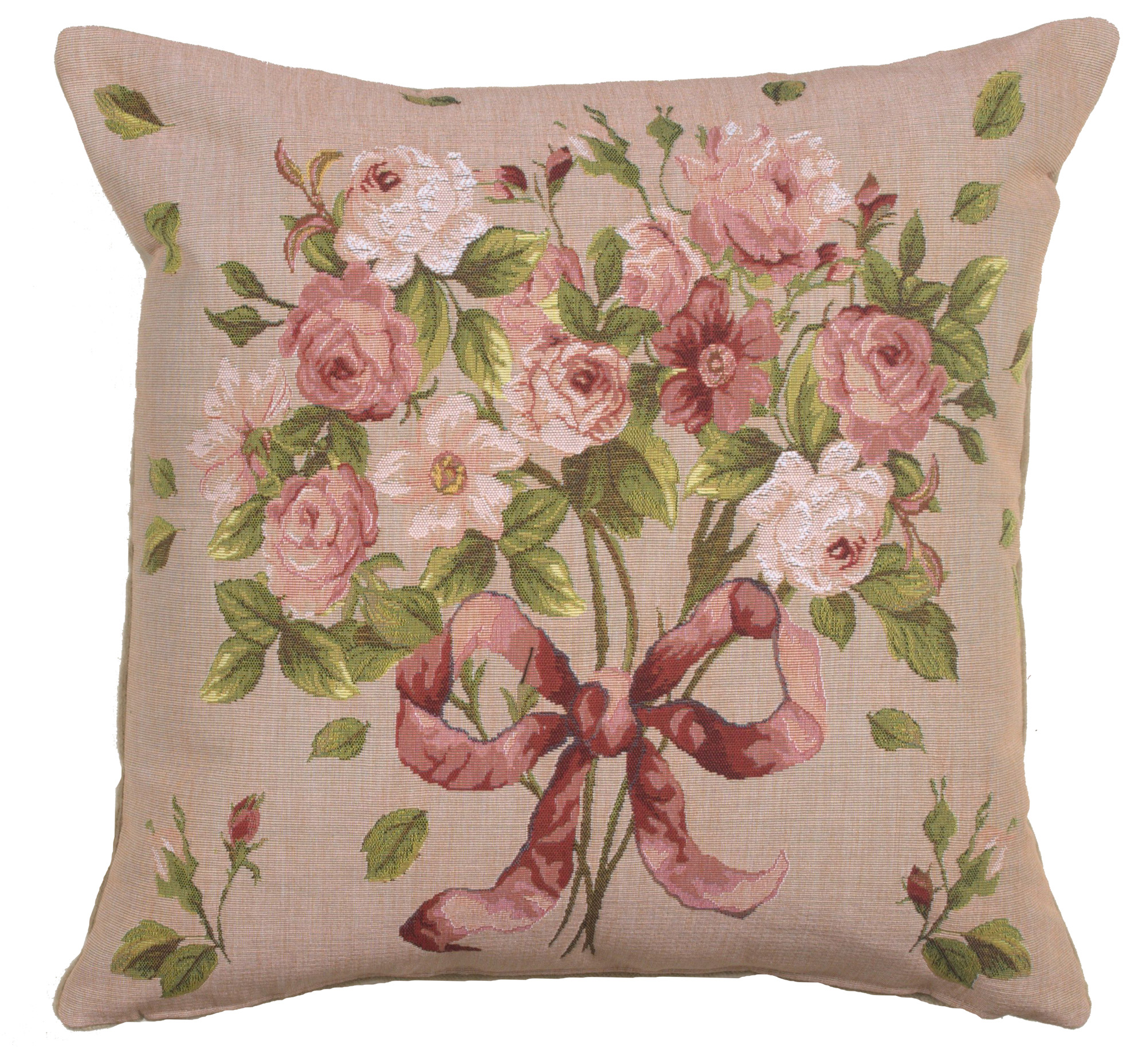Floral Bouquet De Roses Tapestry Pillow Cover 19x19 Inch Cotton Jacquard Woven Cushion Cover