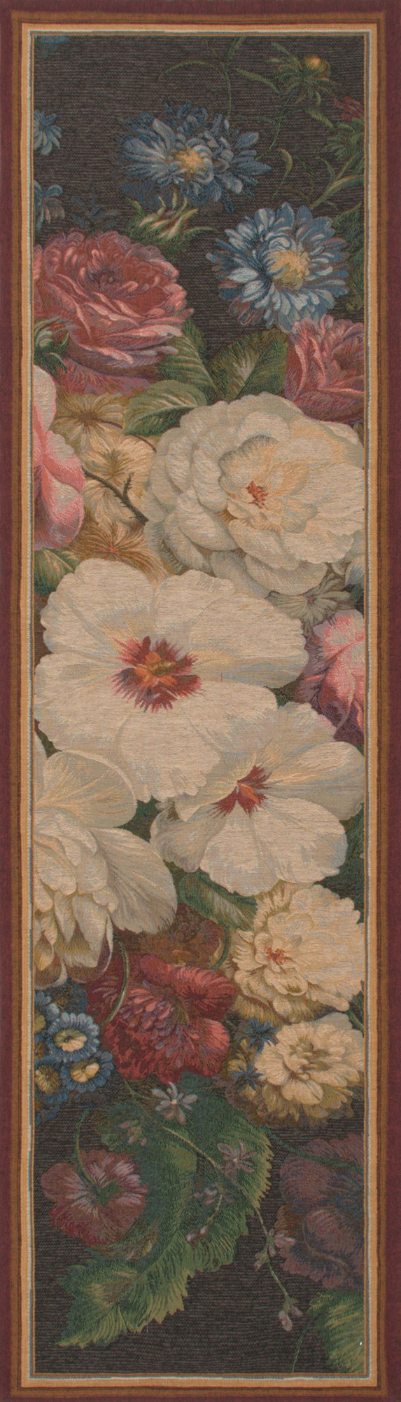 Flowers Centered French Jacquard Woven Table Runner 70x18 Inch Elegant Floral Dining Decor