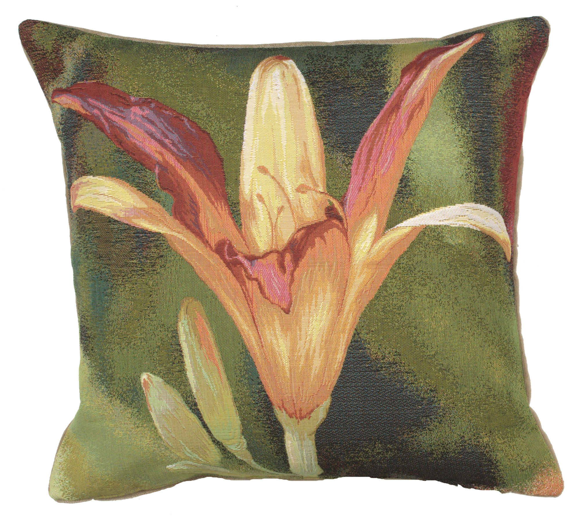 Floral Fleur Orange Fond Tapestry Pillow Cover 19x19 Inch Cotton Jacquard Woven Cushion Cover