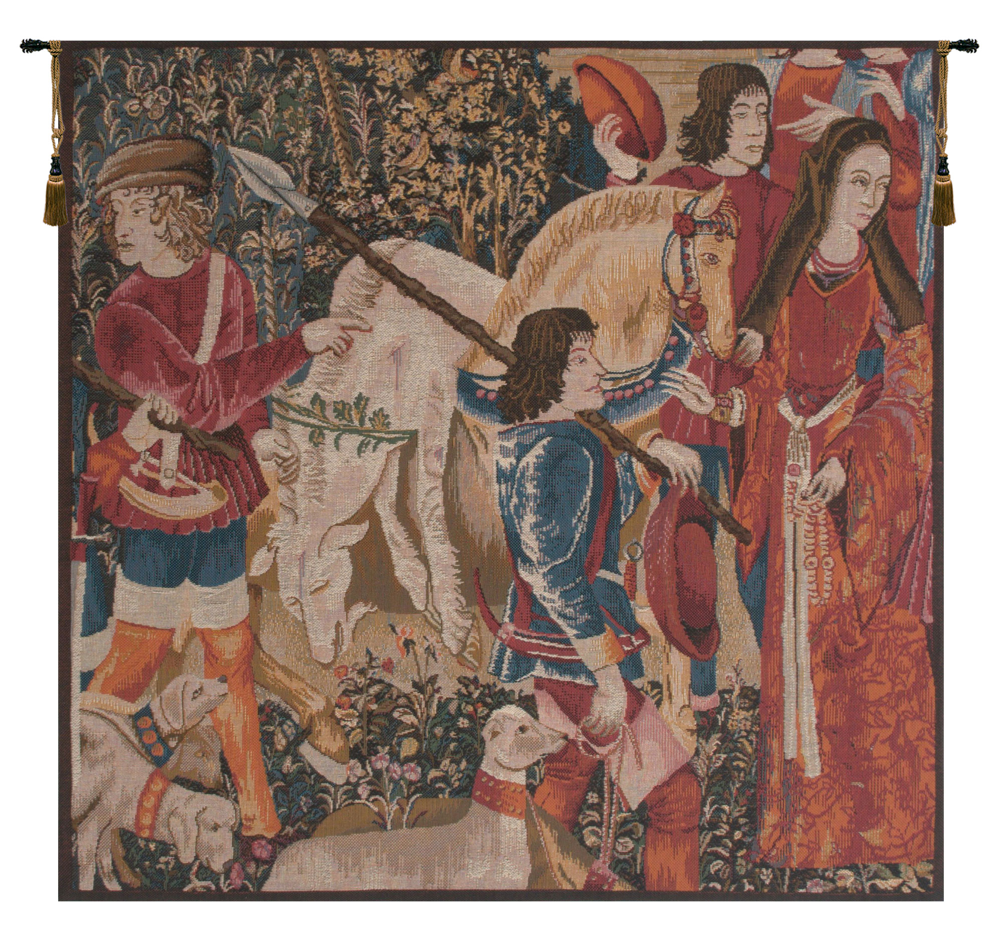 Medieval Death of the Unicorn Vintage Tapestry Wall Hanging 28 x 28 in Jacquard Woven Castle Decor