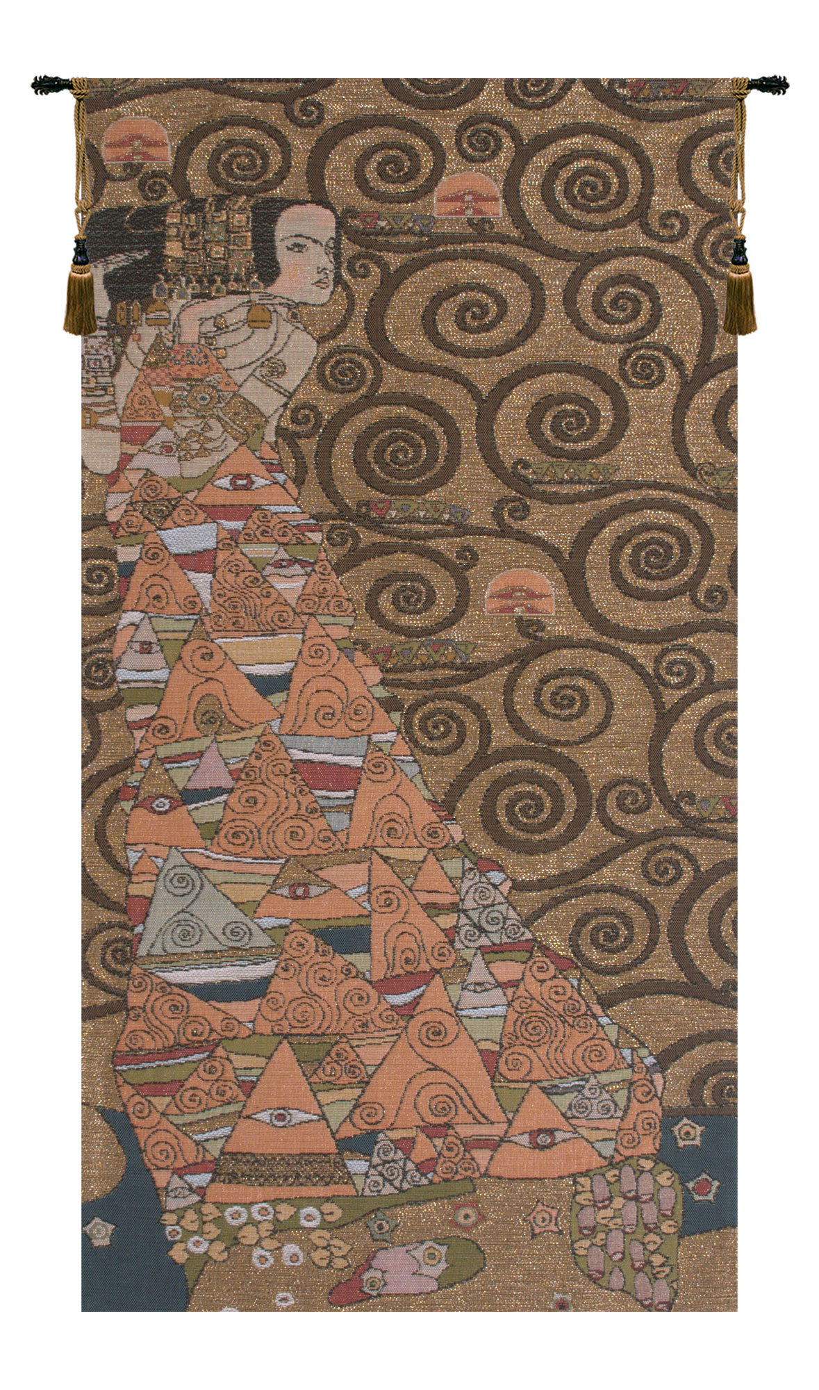 Gustav Klimt L'Attente a Gauche Vintage Tapestry Wall Hanging 38 x 18 in Art Nouveau Jacquard Woven Decor