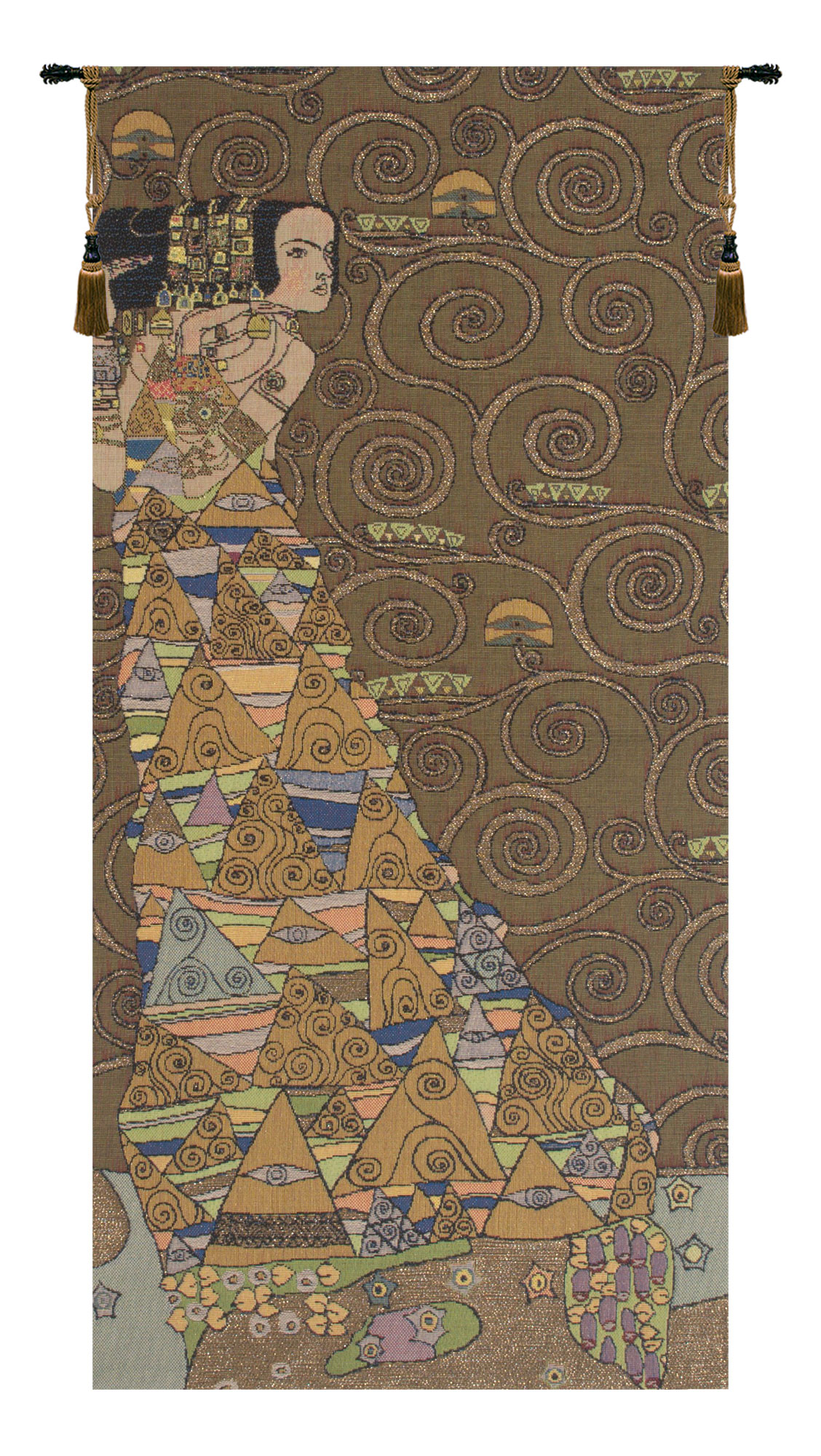 L'Attente Klimt a Gauche Fonce French Wall Tapestry 38x18 Art Nouveau Jacquard Woven Gustav Klimt Decor