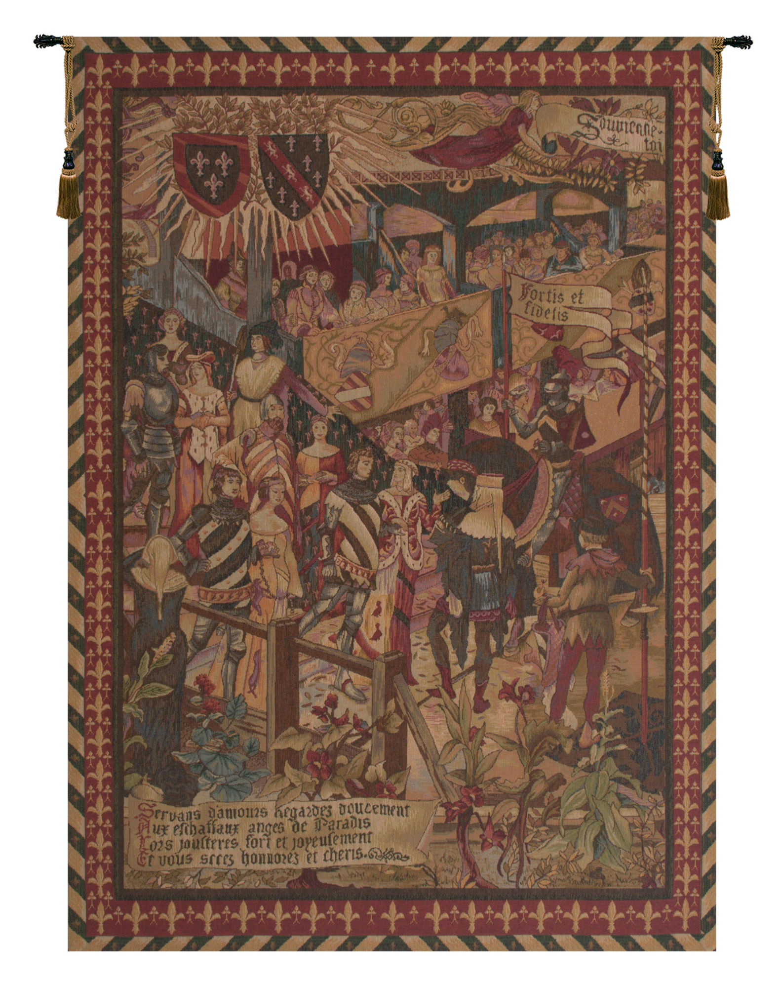 Jean-Paul Laurens Le Tournai Medieval Tapestry Wall Hanging 58 x 42 in Knights Tournament Jacquard Woven Decor