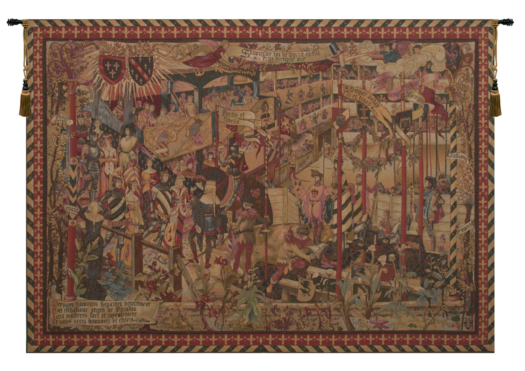 Jean-Paul Laurens Le Tournai Medieval Tapestry Wall Hanging 59 x 83 in Knights Tournament Jacquard Woven Decor