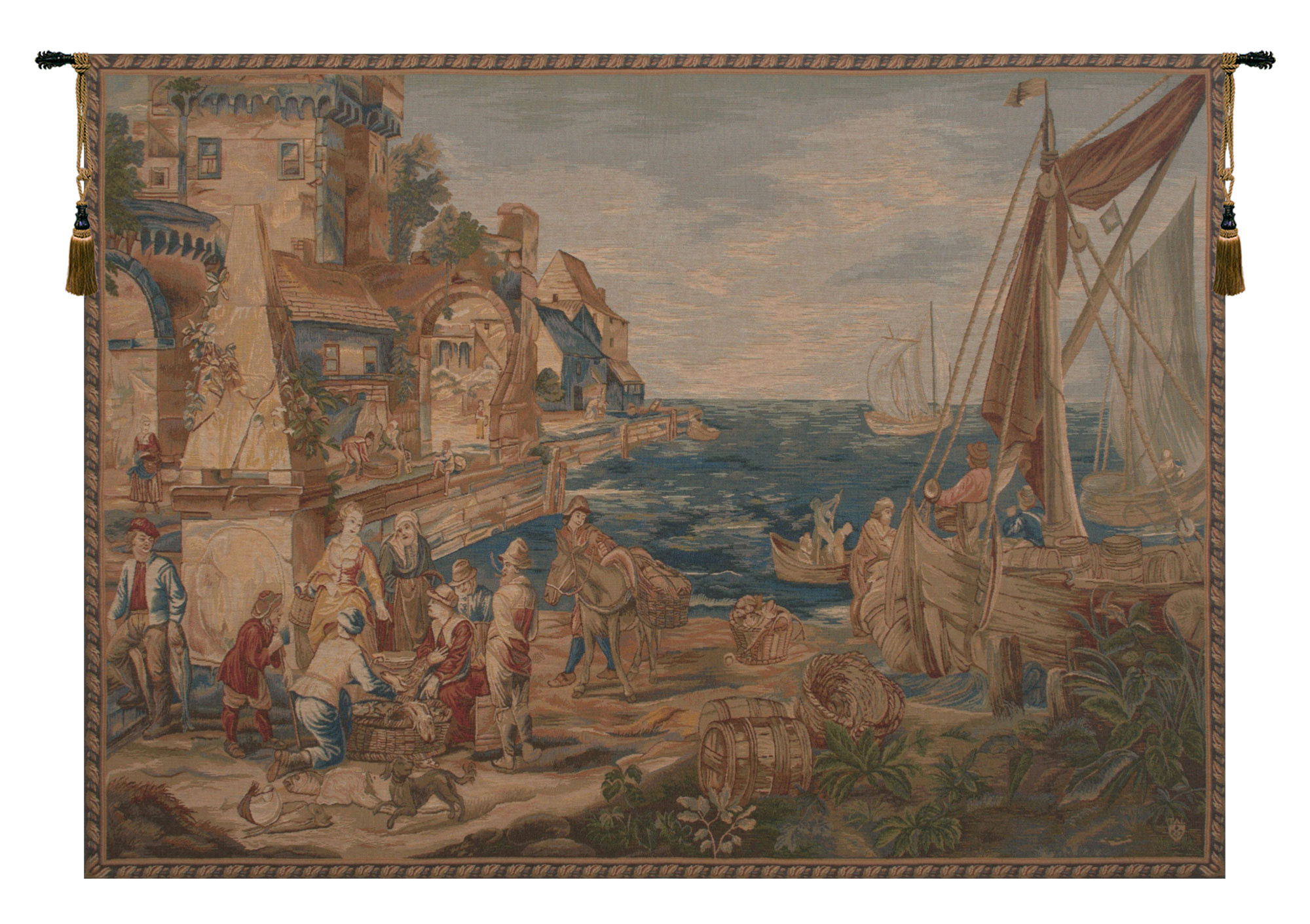 Return of Peche French Tapestry Wall Hanging 42x58 Inch Cotton Jacquard Woven Wall Tapestry