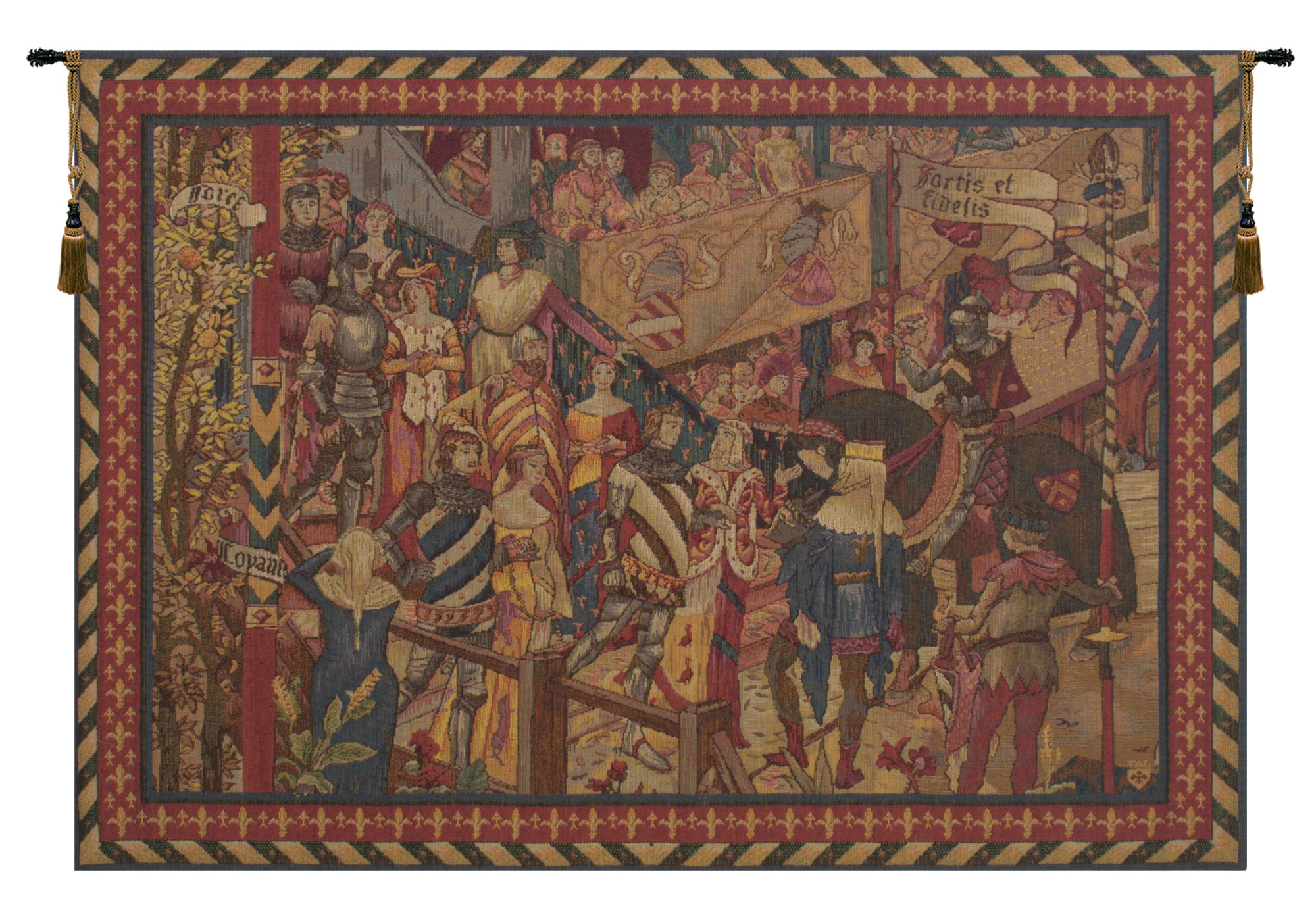 Medieval Le Tournai I Vintage Tapestry Wall Hanging 28 x 40 in Knights Tournament Jacquard Woven Decor