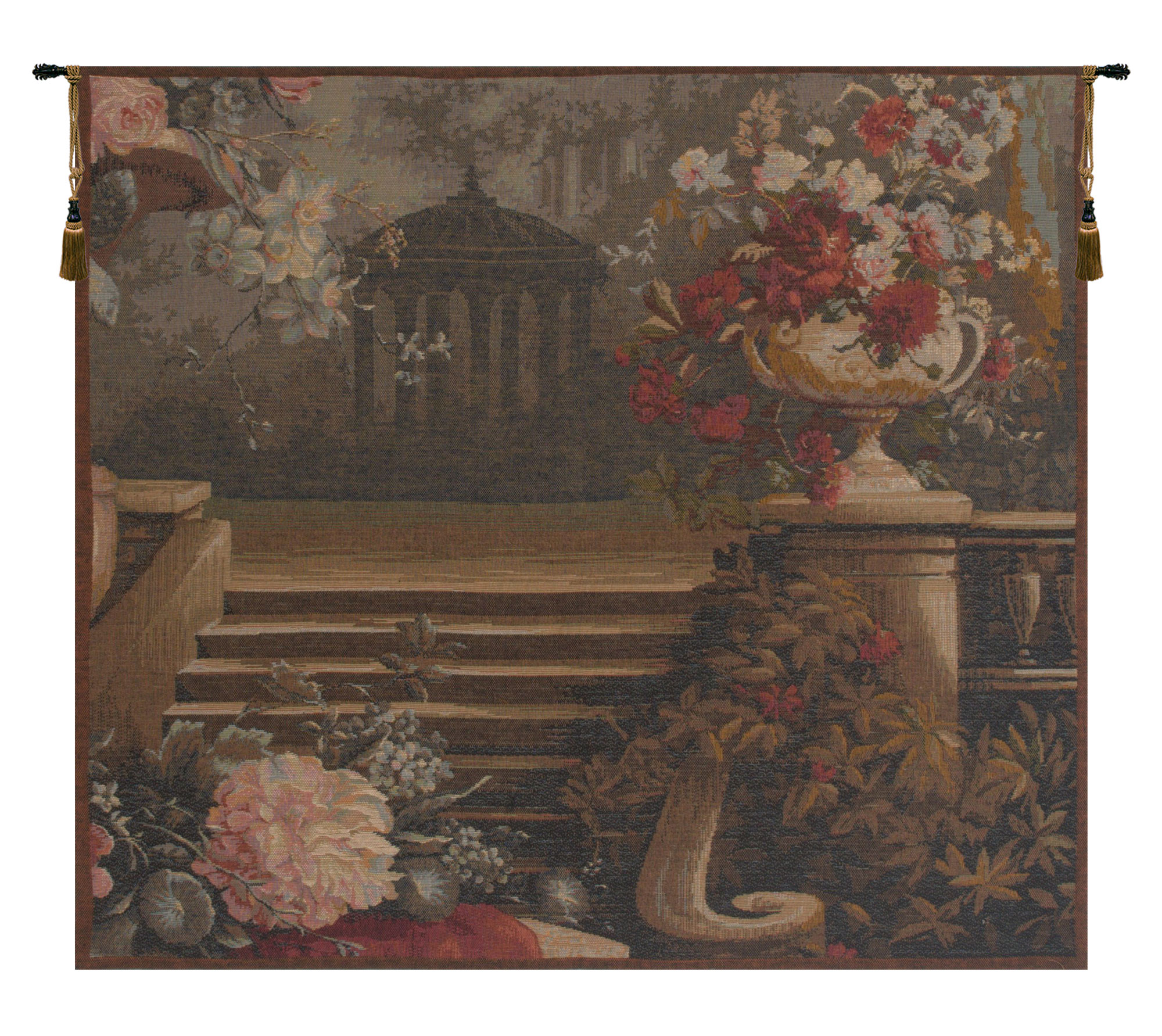 Bouquet at the Gazebo French Tapestry Wall Hanging 28x28 Inch Cotton Jacquard Woven Wall Tapestry