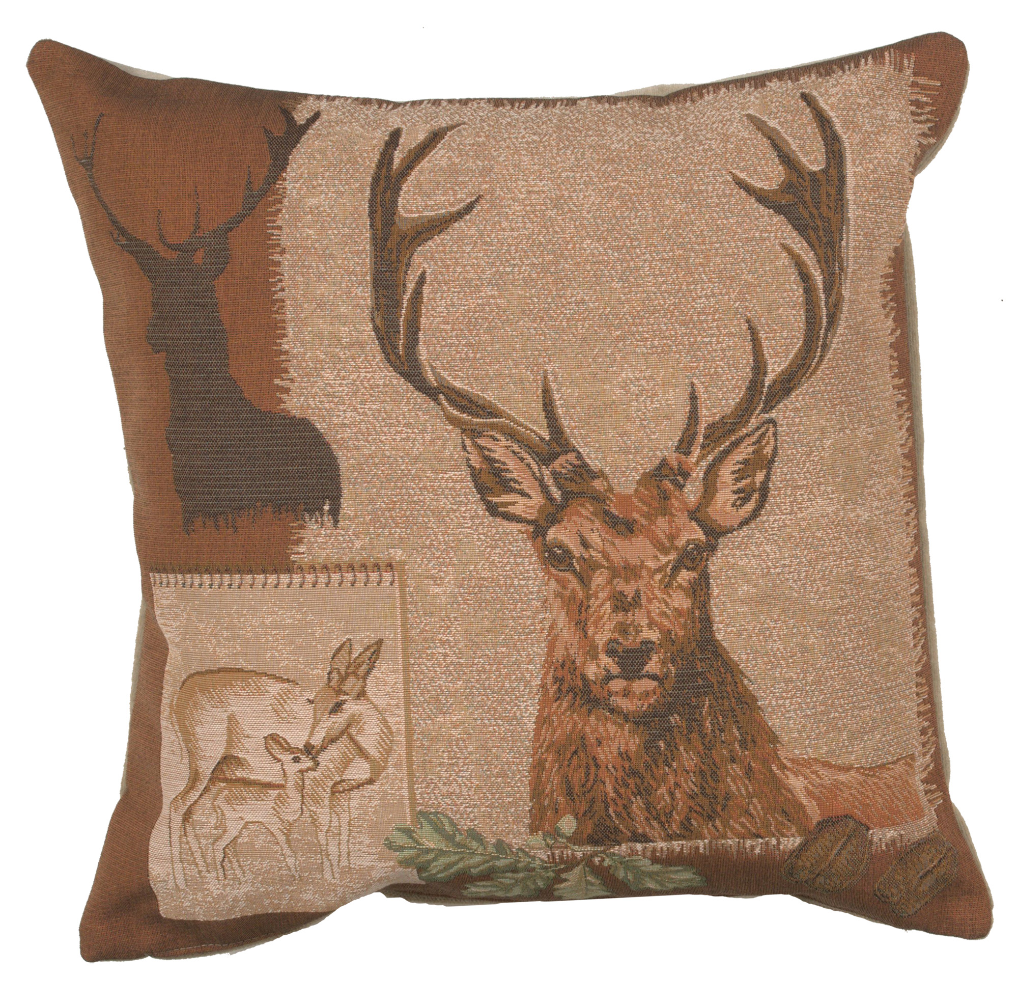 Deer Doe and Stag French Tapestry Pillow Cover 19x19 Inch Cotton Jacquard Woven Cushion Cover