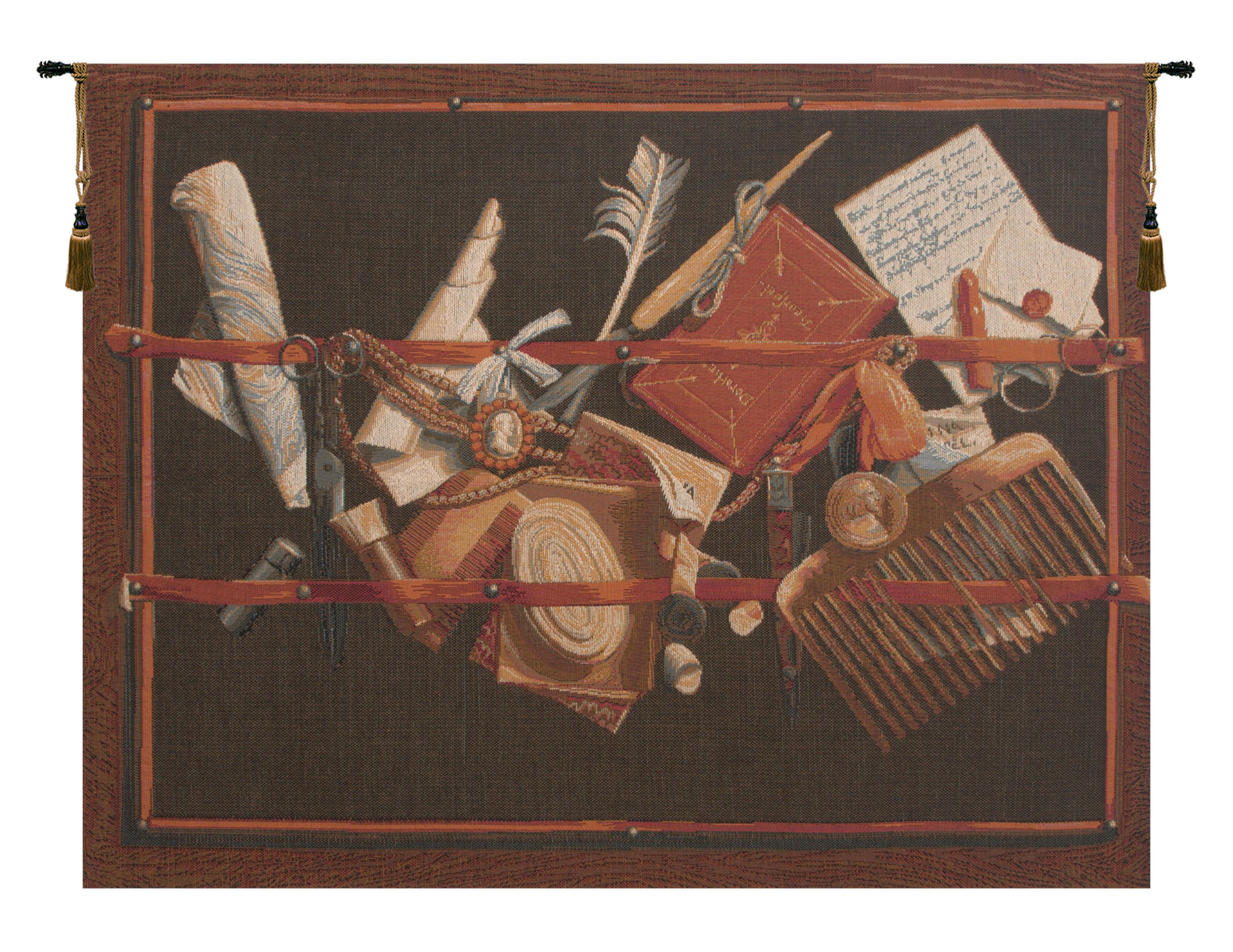 Edward Collier Office of Curiosities Tapestry Wall Hanging 19 x 26 in Still Life Jacquard Woven Decor