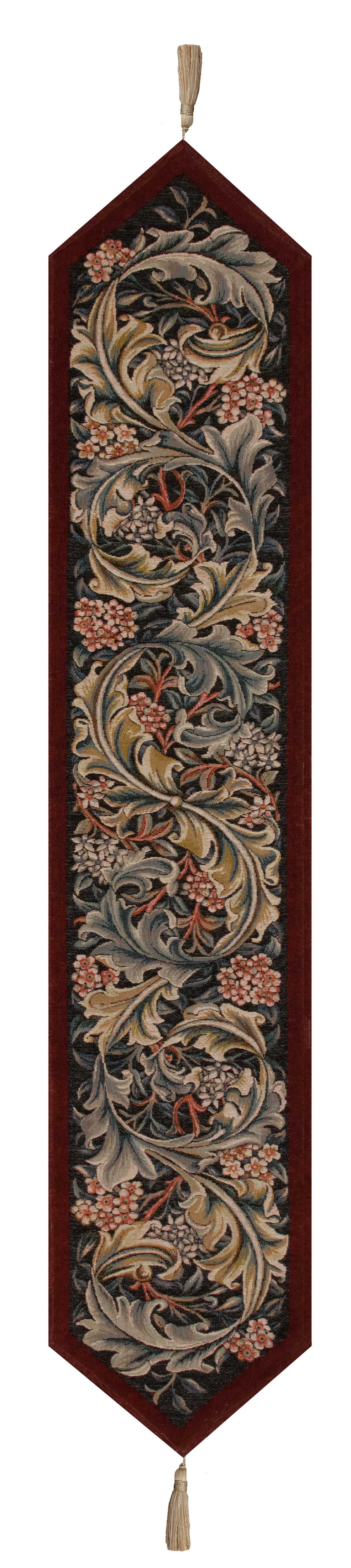 William Morris Red Large French Jacquard Woven Table Runner 71x14 Inch Arts Crafts Decor